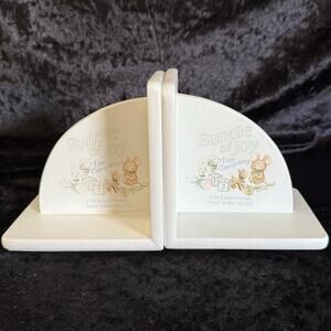 Vintage "Bundle of Joy" White Wood Bookends